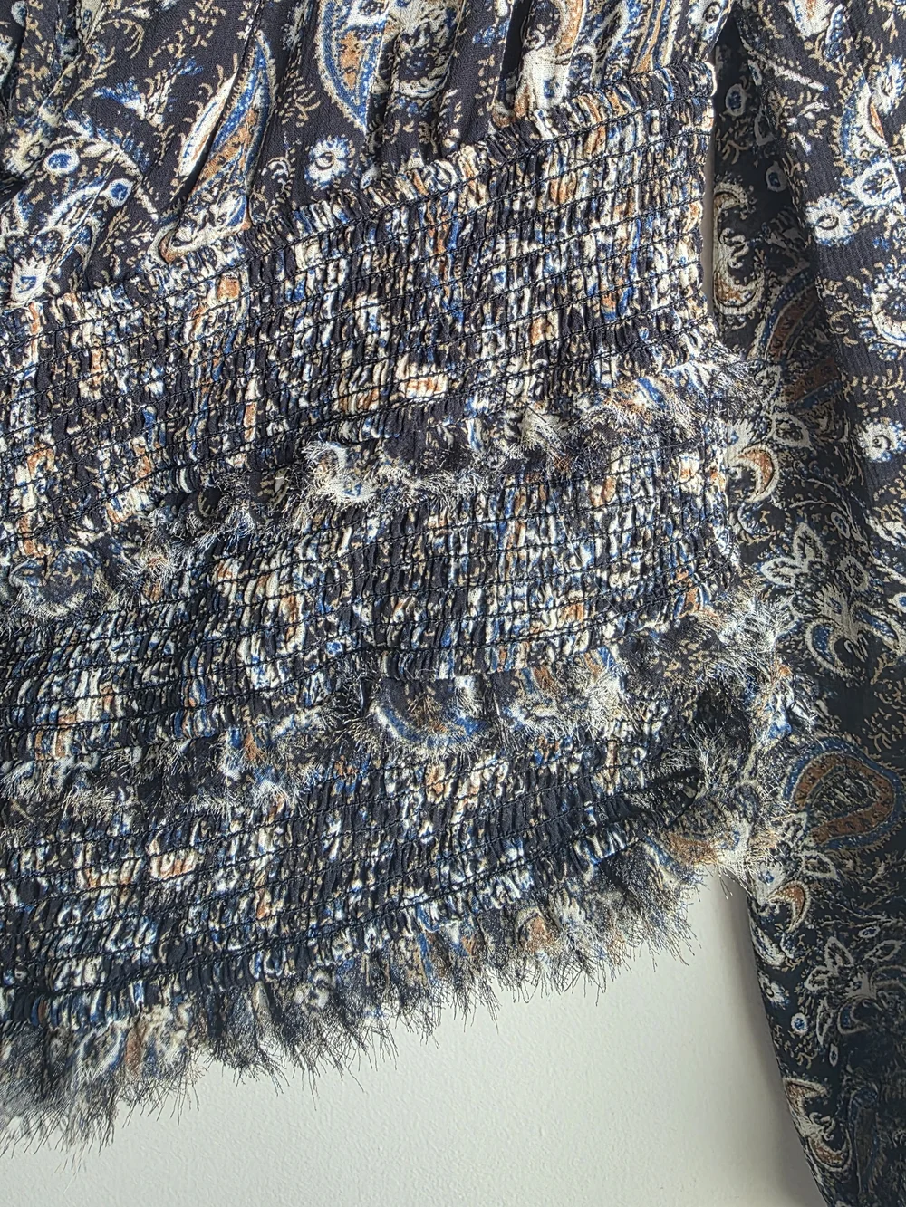 Free People Lolita Black Paisley Smocked Crop Blouse Top S Like New